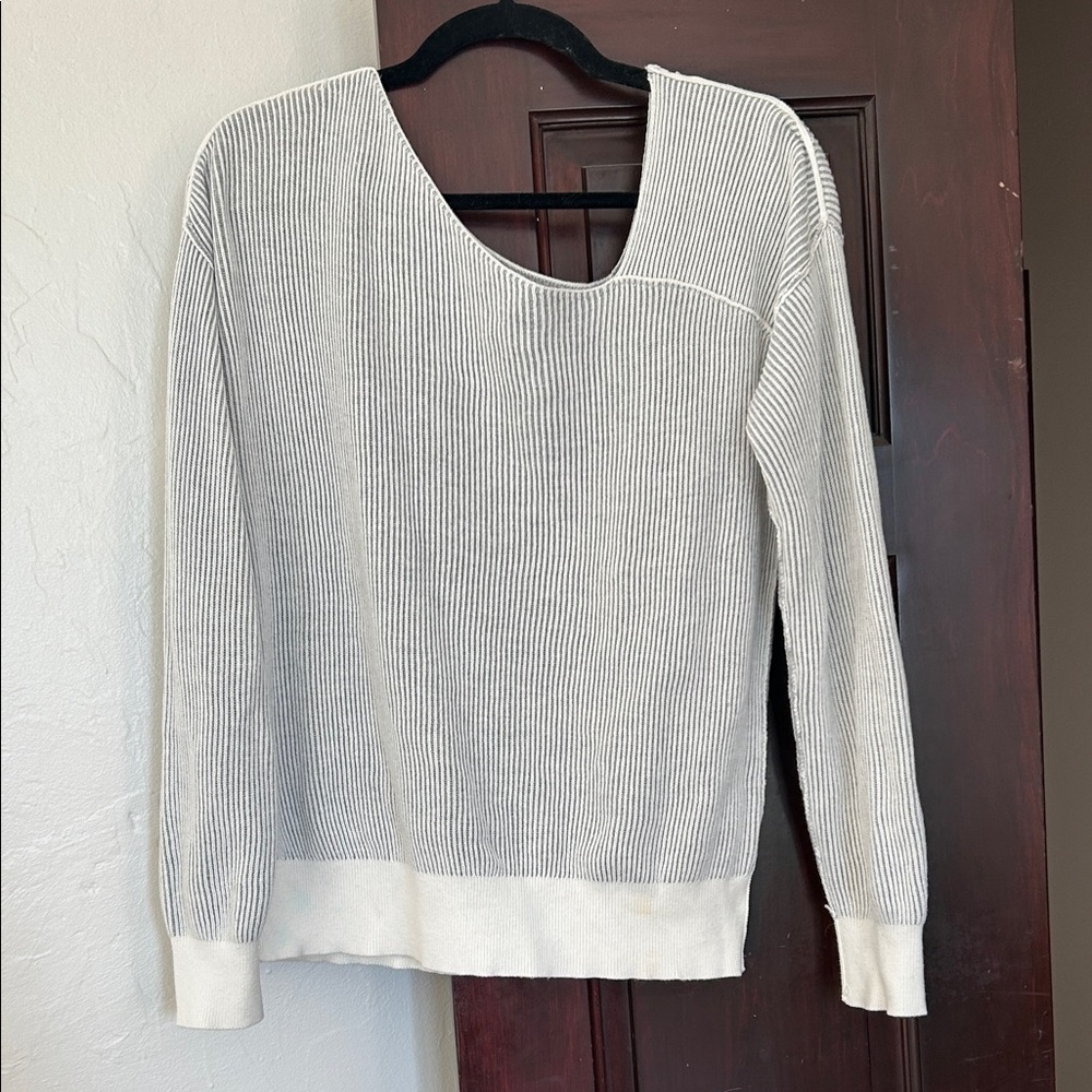 Line & Dot White and Gray Striped Sweater